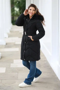 Long Padded Belted Puffer by Double Second