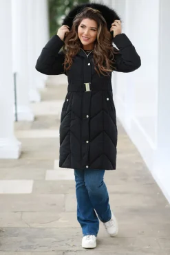 Long Padded Belted Puffer by Double Second
