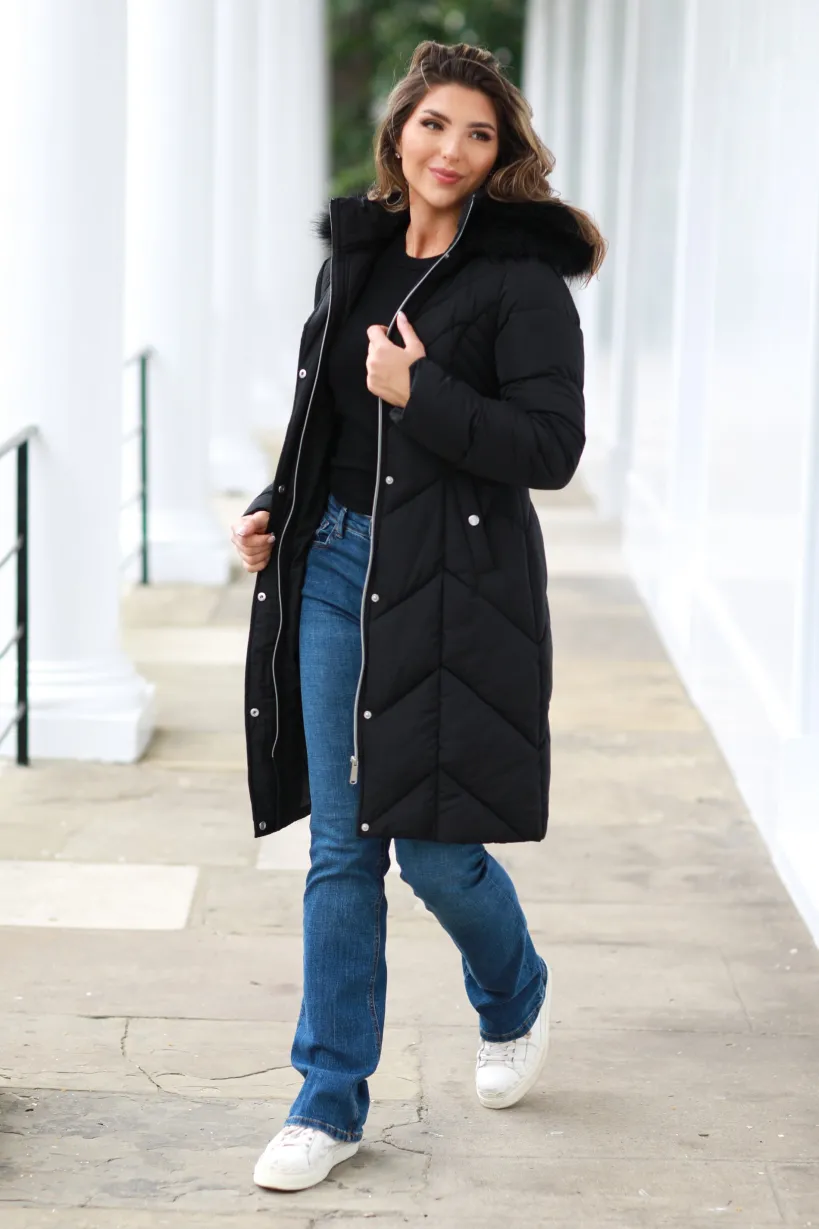 Long Padded Belted Puffer by Double Second