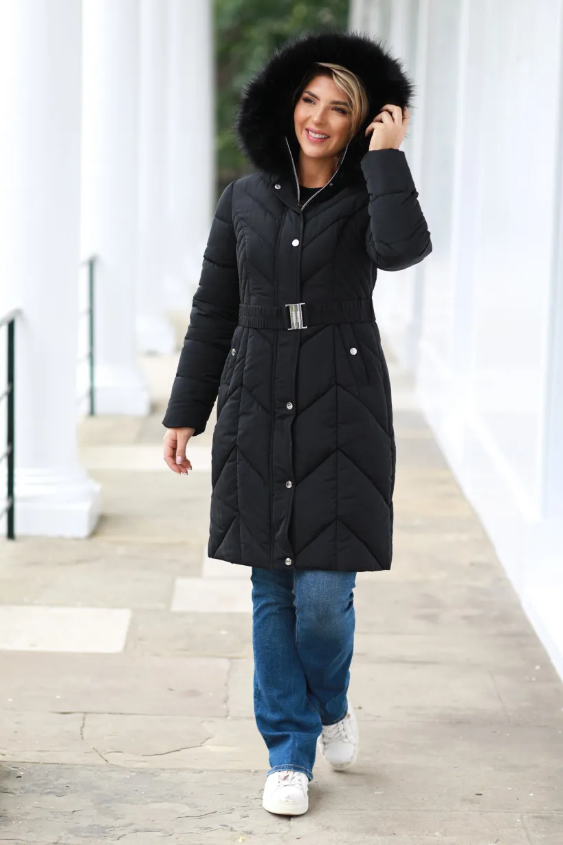 Long Padded Belted Puffer by Double Second