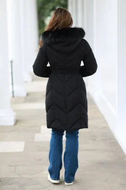 Long Padded Belted Puffer by Double Second