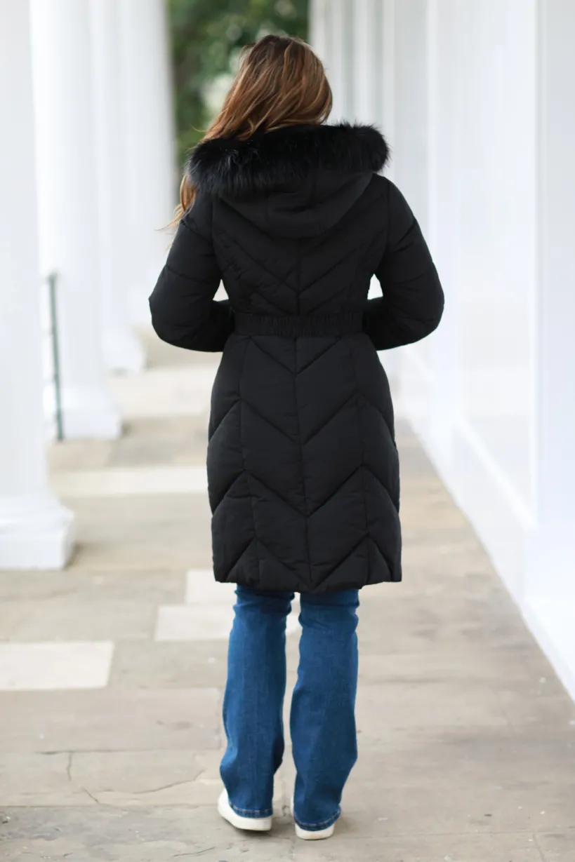 Long Padded Belted Puffer by Double Second