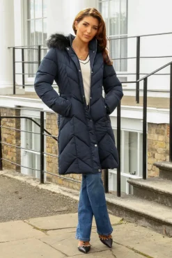Long Padded Belted Puffer by Double Second