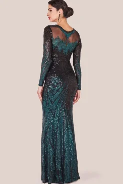 Long Sleeve Aztec Sequin Maxi Dress - Emerald Green by Goddiva