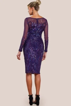 Long Sleeve Sequin Flame Midi Dress - Purple by Goddiva