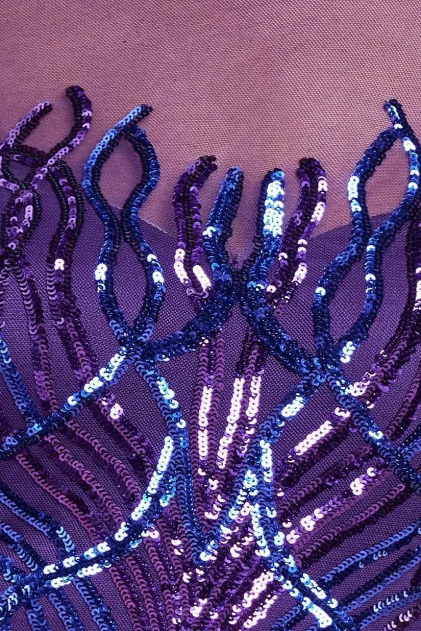 Long Sleeve Sequin Flame Midi Dress - Purple by Goddiva