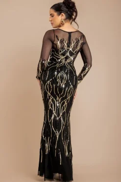 Long Sleeve Sequin Flame Maxi - Gold by Goddiva