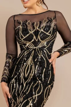 Long Sleeve Sequin Flame Maxi - Gold by Goddiva