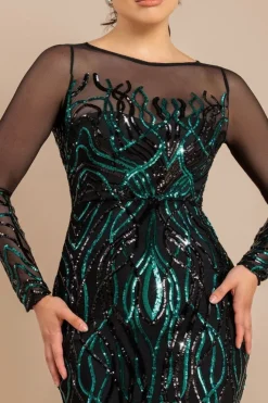 Long Sleeve Sequin Flame Maxi - Emerald Green by Goddiva