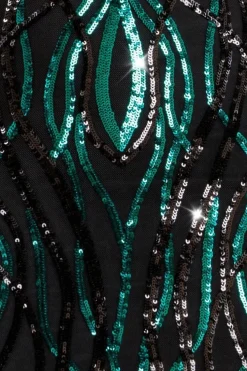 Long Sleeve Sequin Flame Maxi - Emerald Green by Goddiva