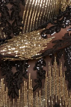 Long Sleeve Sequin Party Midi Dress - Black by Goddiva Plus
