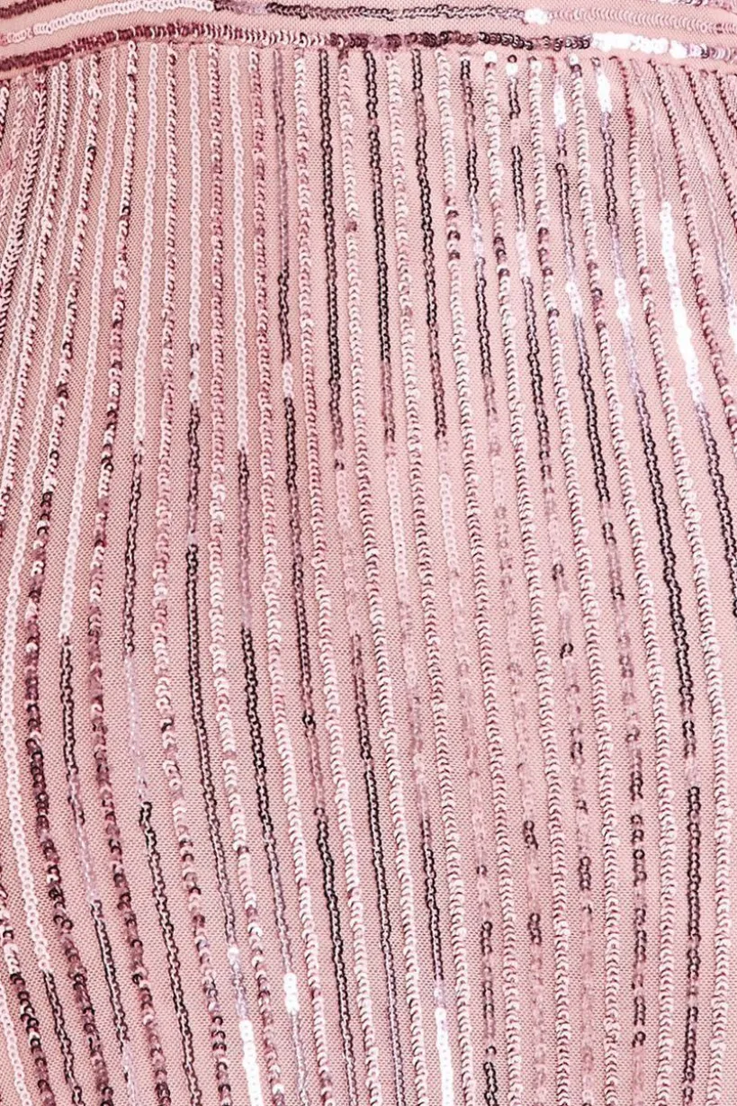 Long Sleeve Sequin V Wrap Maxi Dress - Blush by Goddiva