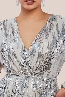 Long Sleeve Sequin Wrap Dress by Urban Touch