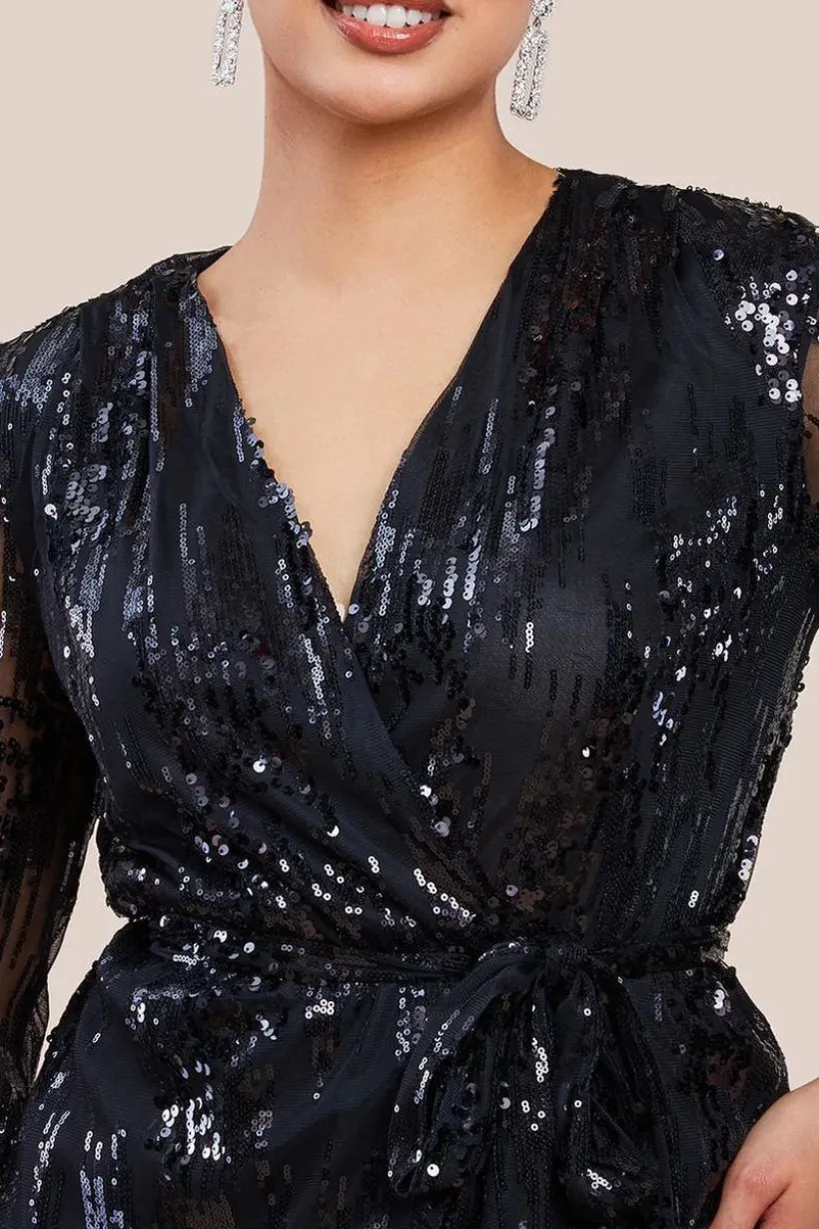 Long Sleeve Sequin Wrap Dress by Urban Touch
