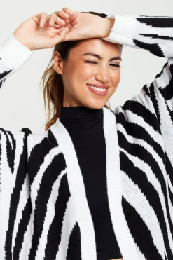 Longline Cardigan In Black And White Zebra Pattern by Liquorish