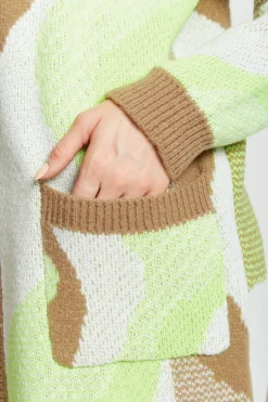 Longline Cardigan In Brown, Green And White by Liquorish