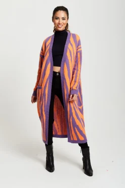 Longline Cardigan In Orange And Purple by Liquorish