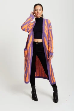 Longline Cardigan In Orange And Purple by Liquorish