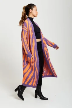 Longline Cardigan In Orange And Purple by Liquorish