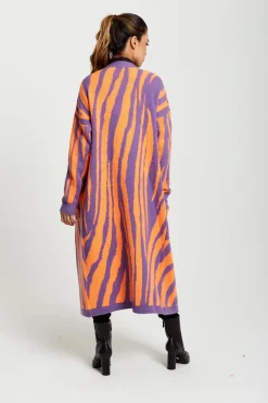 Longline Cardigan In Orange And Purple by Liquorish