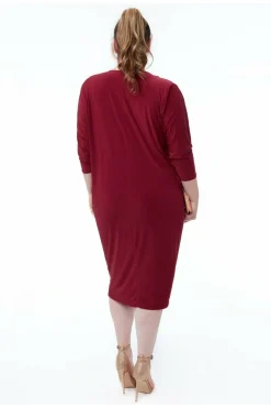 Loose Fit Midi Dress With Asymmetric Neck - Wine by Goddiva
