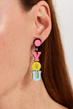 Love You Drop Style Earrings In Multi Colour by Liquorish