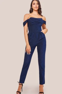Lurex Cowl Neck Jumpsuit - Royalblue by Goddiva