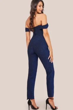 Lurex Cowl Neck Jumpsuit - Royalblue by Goddiva