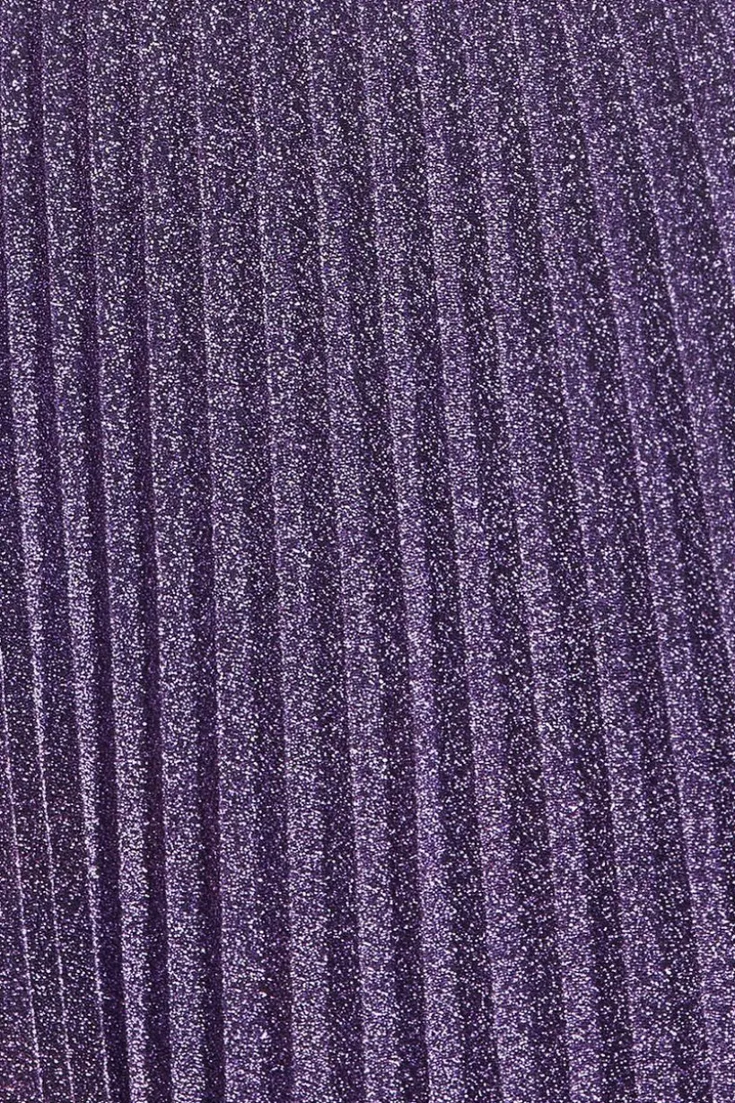 Lurex Halterneck Pleated Maxi Dress - Purple by Goddiva