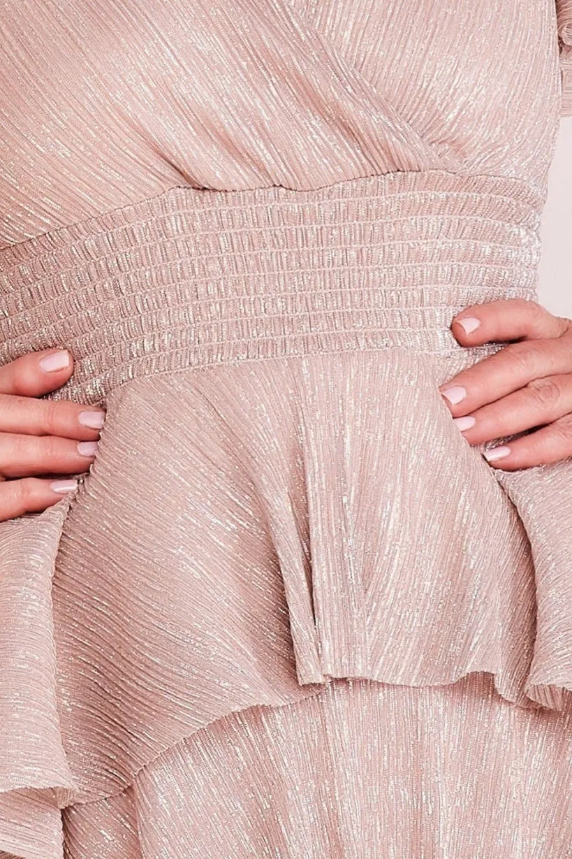 Lurex High Low Tiered Midi - Blush by Goddiva