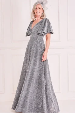 Lurex Sequin Flutter Sleeve Maxi - Silver by Goddiva