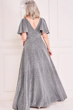 Lurex Sequin Flutter Sleeve Maxi - Silver by Goddiva