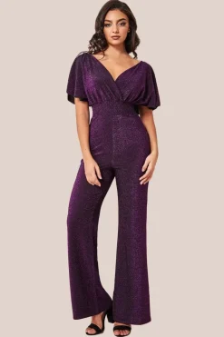 Lurex Wrap Style Jumpsuit - Magenta by Goddiva