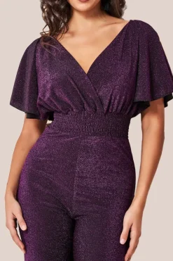 Lurex Wrap Style Jumpsuit - Magenta by Goddiva