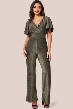 Lurex Wrap Style Jumpsuit - Gold by Goddiva