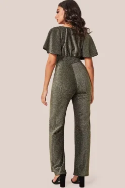 Lurex Wrap Style Jumpsuit - Gold by Goddiva