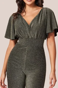 Lurex Wrap Style Jumpsuit - Gold by Goddiva