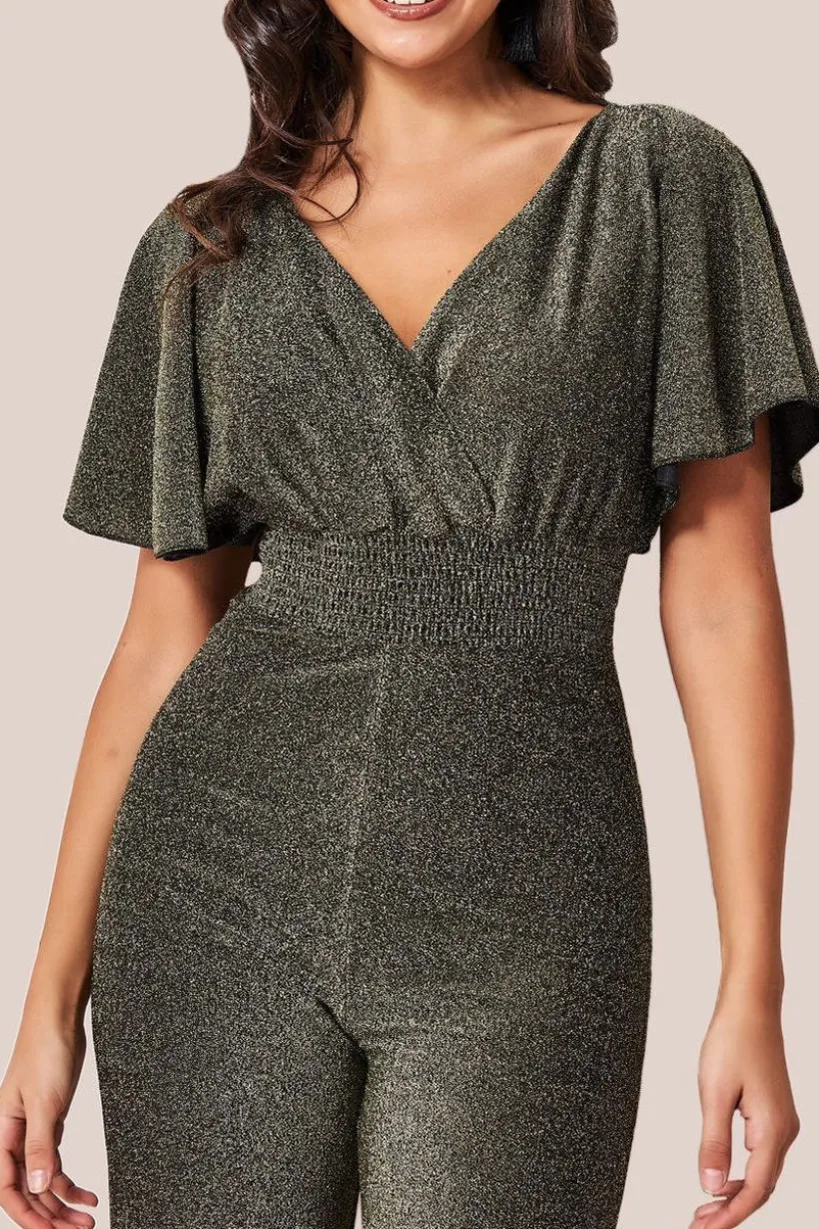 Lurex Wrap Style Jumpsuit - Gold by Goddiva