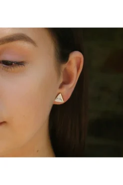 Marble Pyramid Earring In White & Gold by Last True Angel