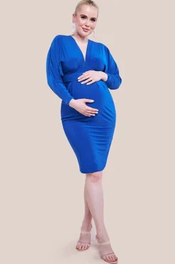 Maternity Batwing Sleeve Midi Dress - Royal Blue by Goddiva