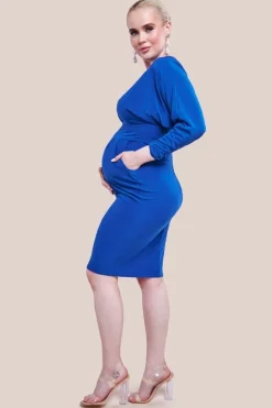 Maternity Batwing Sleeve Midi Dress - Royal Blue by Goddiva