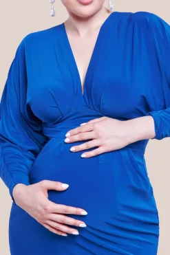 Maternity Batwing Sleeve Midi Dress - Royal Blue by Goddiva