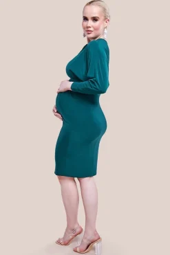Maternity Batwing Sleeve Midi Dress - Emerald Green by Goddiva