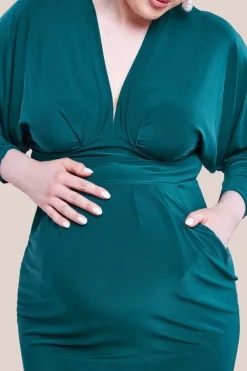 Maternity Batwing Sleeve Midi Dress - Emerald Green by Goddiva