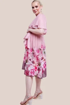 Maternity Chiffon Lurex Floral Border Print Midi Dress - Blush by Goddiva
