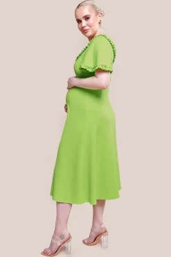 Maternity Flare Sleeve Frill Edge Midi Dress - Lime Green by Goddiva