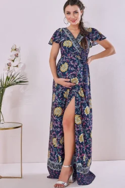 Maternity Floral Print Maxi Navy Print by Goddiva