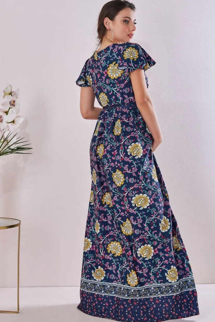 Maternity Floral Print Maxi Navy Print by Goddiva