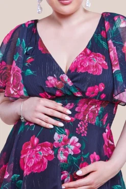 Maternity Layered Floral Midi Dress With Flutter Sleeves - Black Floral by Goddiva