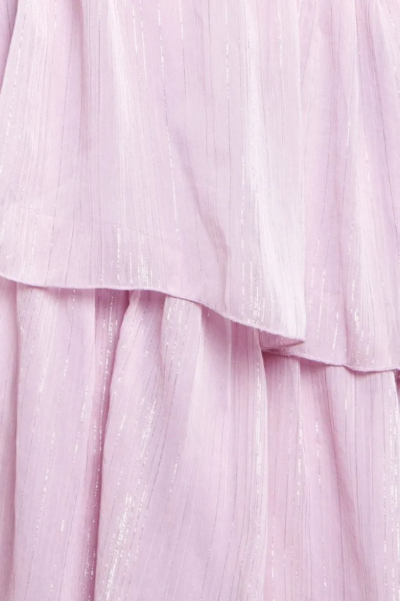 Maternity Plain Lurex Chiffon Tiered Midi Dress - Pink by Goddiva